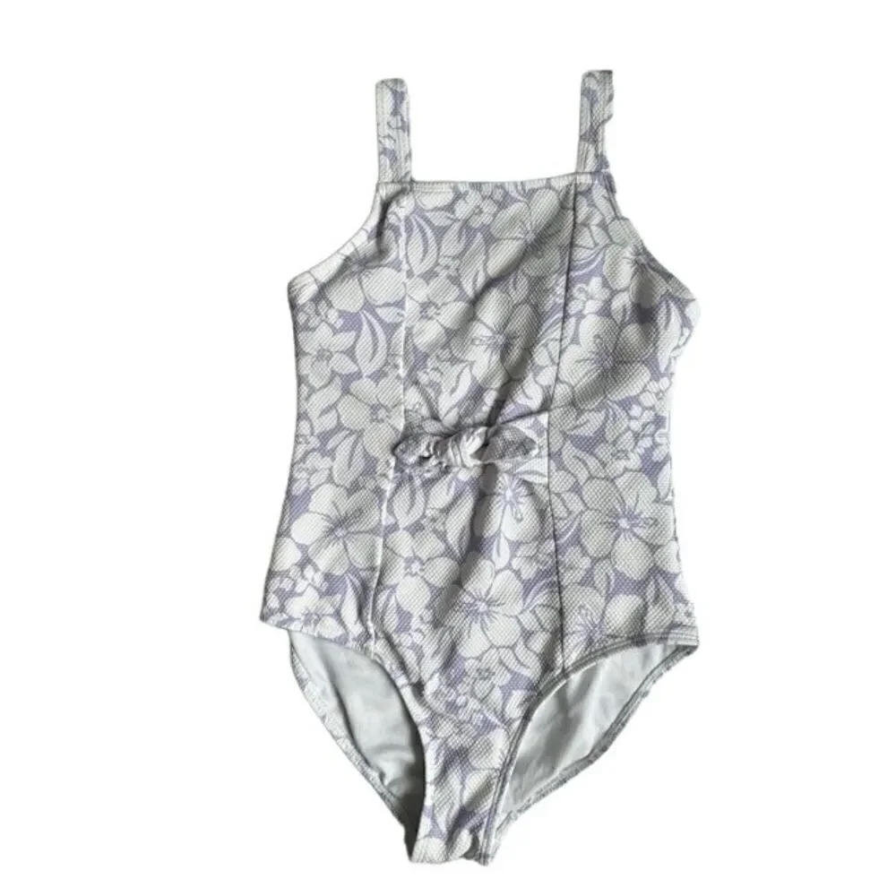 Wonder Nation Floral One Piece Swimsuit Hawaiian Purple White Swim SZ 10-12